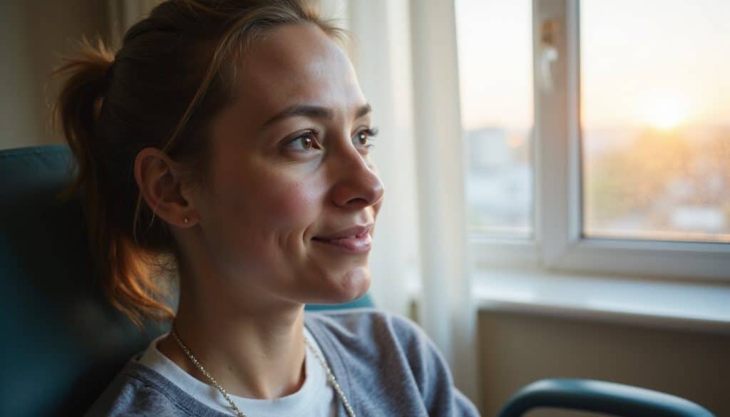 Adult resting near a sunlit window in a residential treatment facility