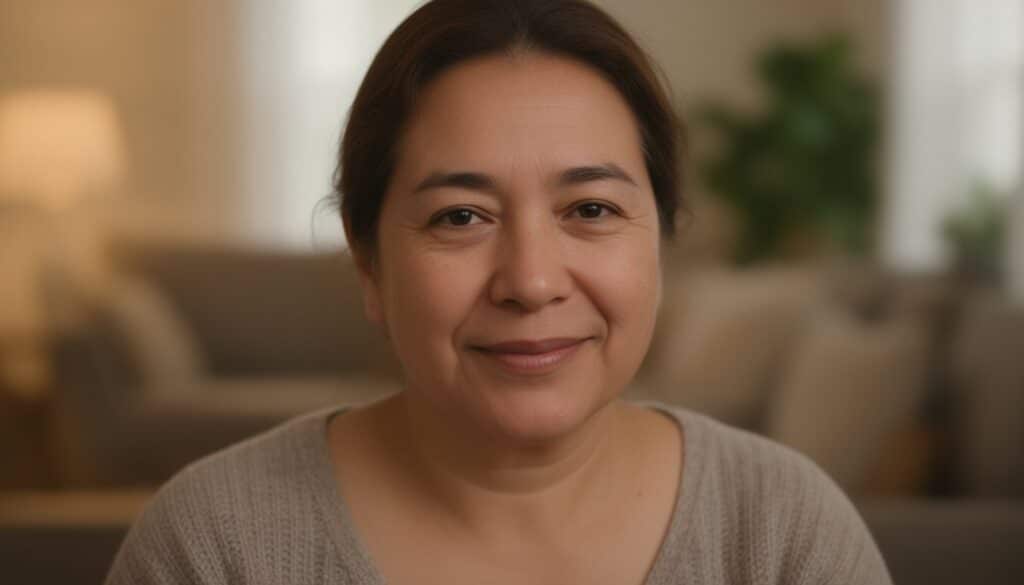 Adult with composed expression in warm residential lighting supporting holistic treatment.