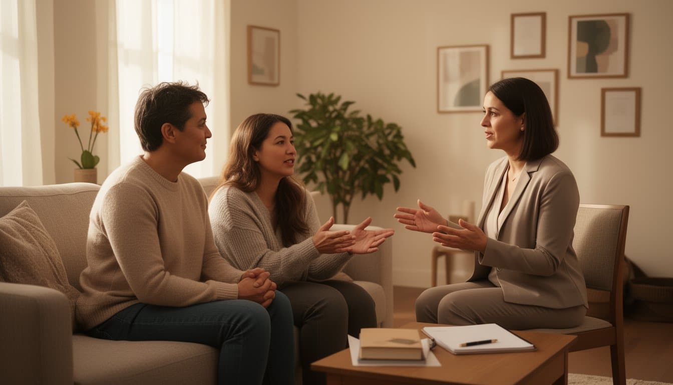 A group of people talking inside an inpatient facility