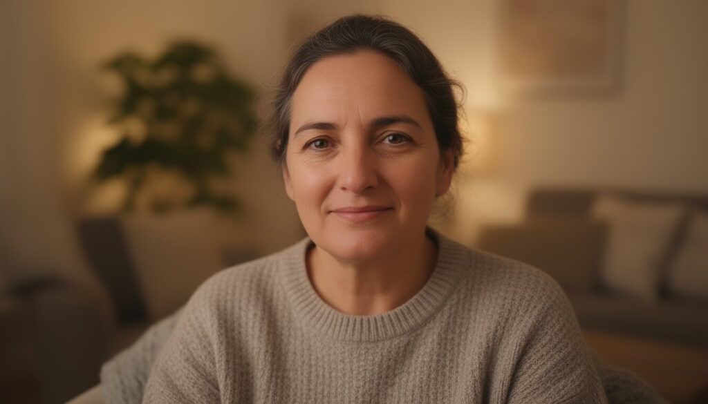 Close-up of a peaceful adult in residential care reflecting holistic treatment.