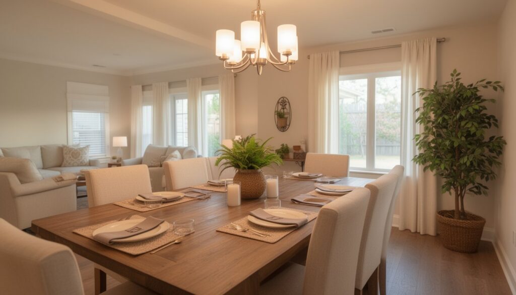 Residential treatment dining area with warm tones and welcoming atmosphere.
